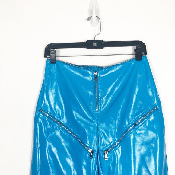 I.AM.GIA Isla Patent Leather Zip-Front Pant Size XS Blue Straight Leg Zipper - Picture 4 of 13